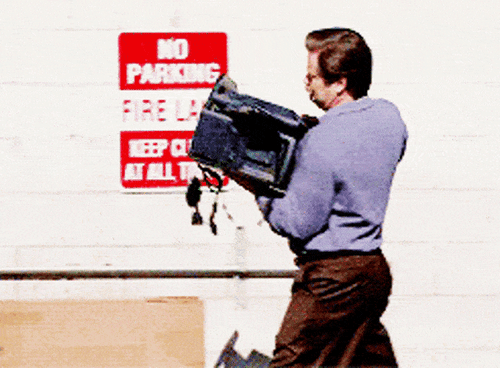 Park and Rec Ron Swanson Throwing out computer